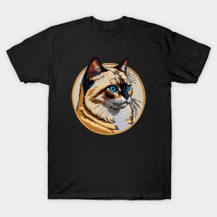 Striking Balinese Cat Embroidered Patch T-Shirt